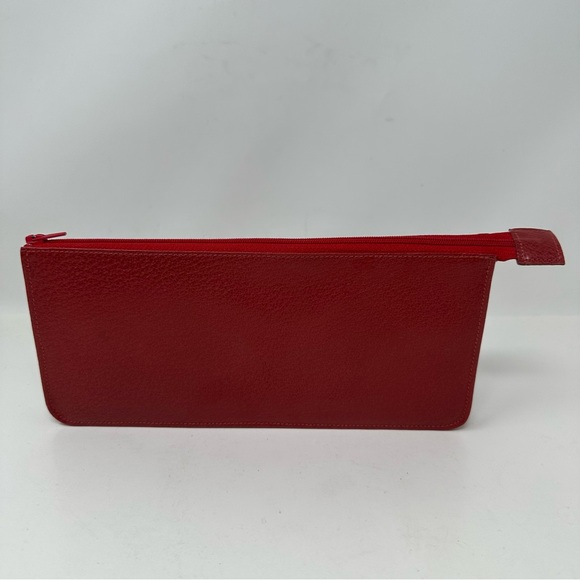 Smythson Leather Zipper Pouch Makeup Pencil Red - Picture 3 of 11